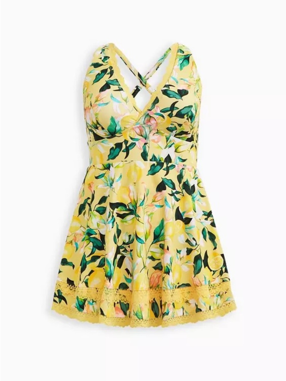 Torrid Yellow Floral Halter Swimdress with Lemon Print 3X - Picture 5 of 10